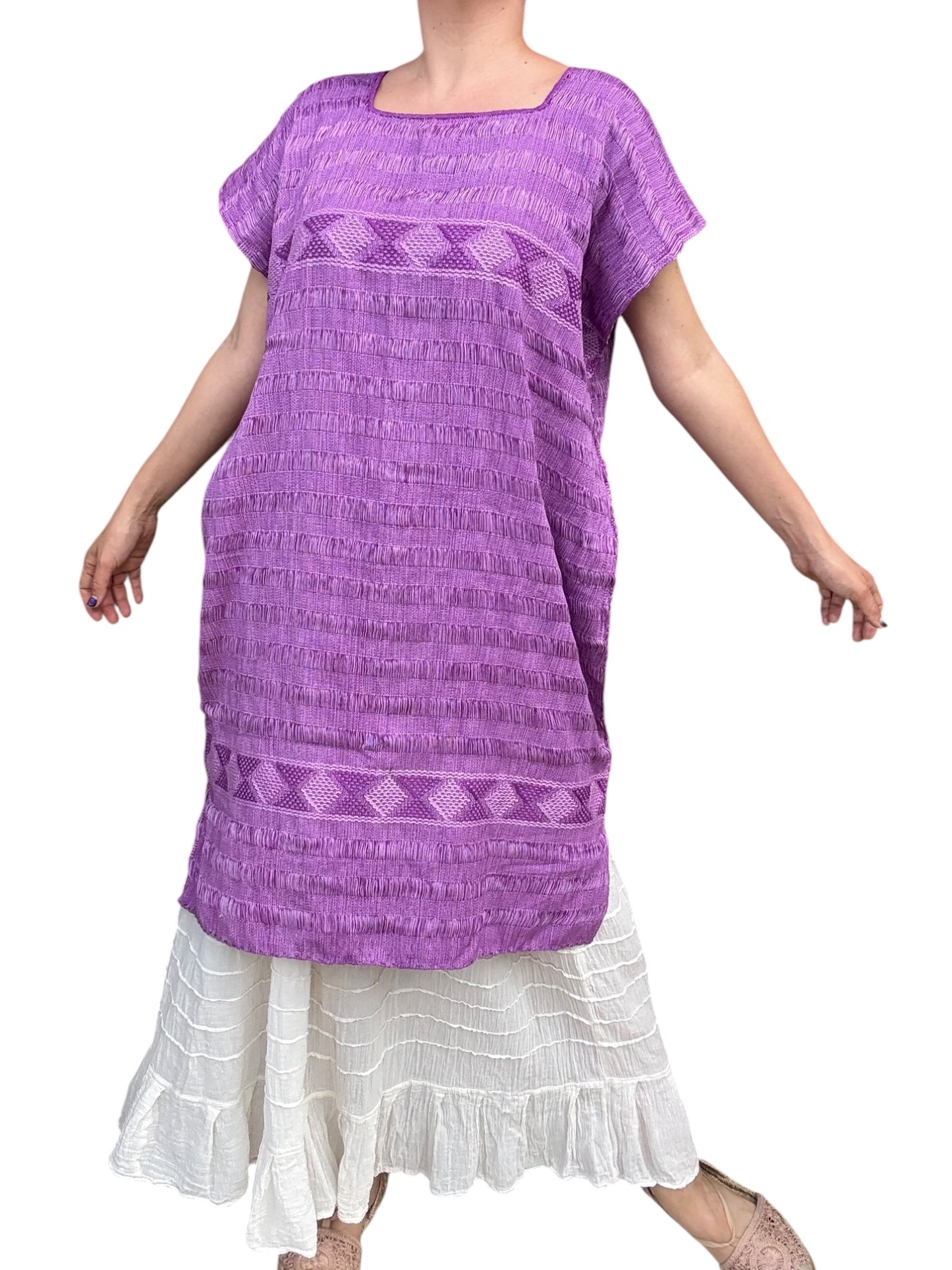 Conjunto Uva Huipil hecho en Telar de cintura con hilo de algodón