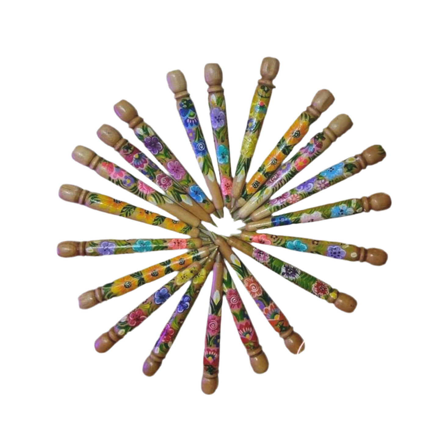 LOTE DE 12 Lapiceras con Cubierta de Madera Pintadas Mexicanas
