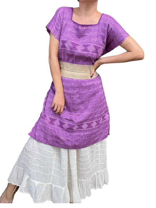 Conjunto Uva Huipil hecho en Telar de cintura con hilo de algodón