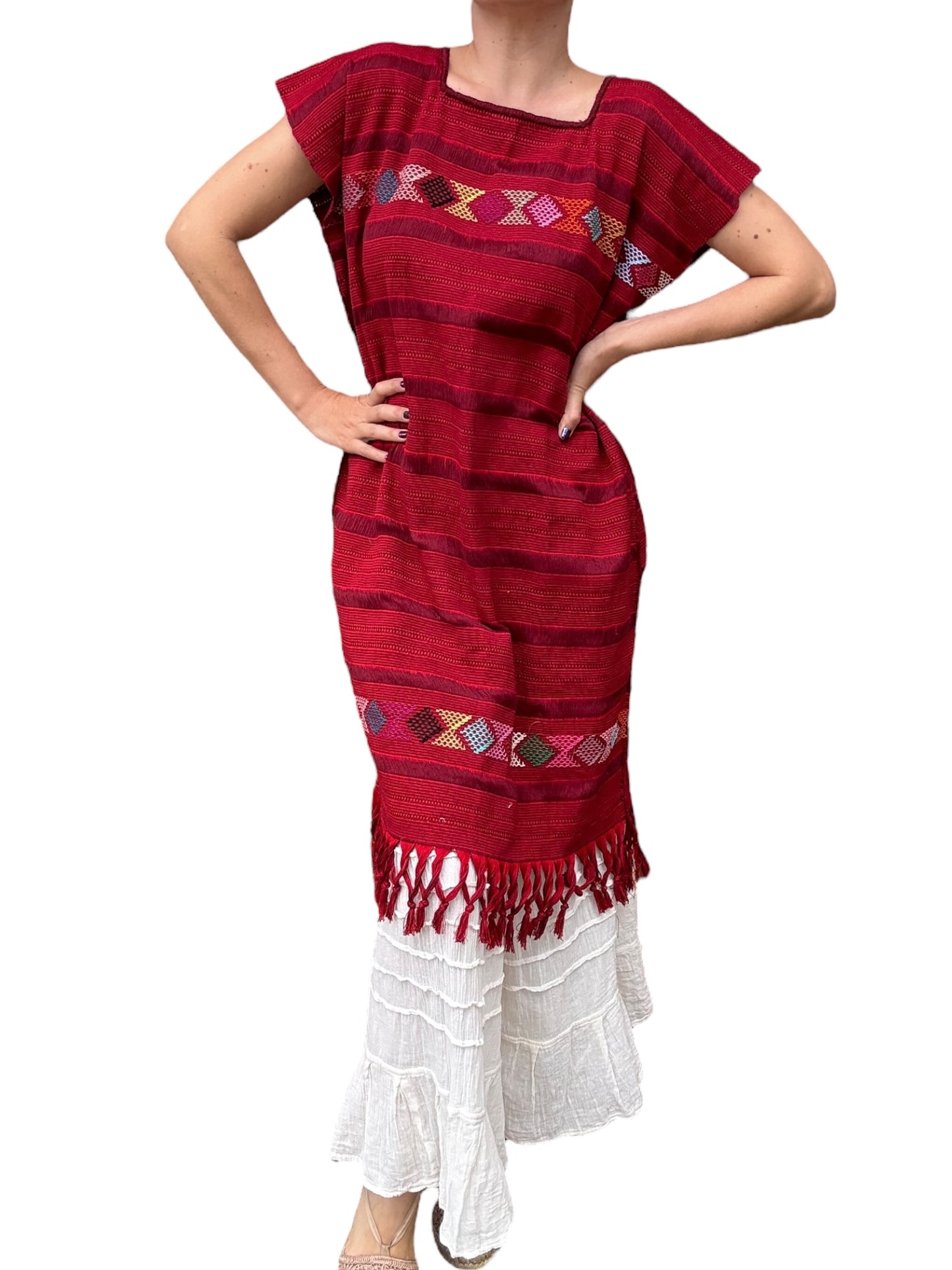 Conjunto Fuego Huipil hecho en Telar de cintura con hilo de algodón