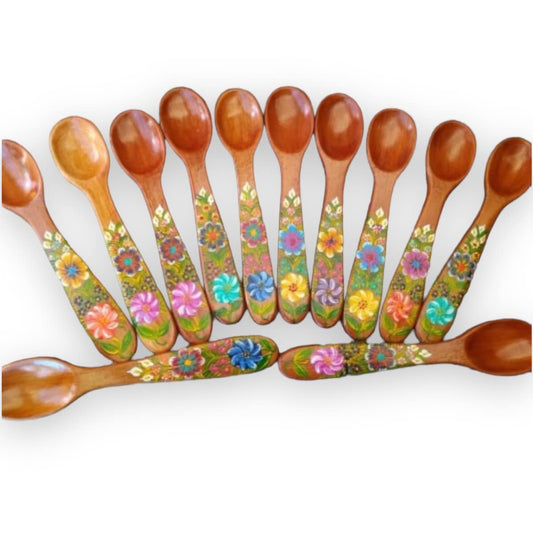 LOTE DE 4 Cucharas de Madera Pintadas Mexicanas
