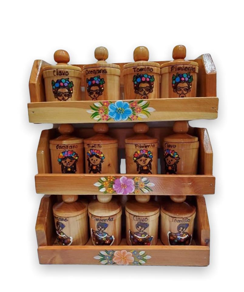 4 Especieros de Madera Pintados Mexicanos
