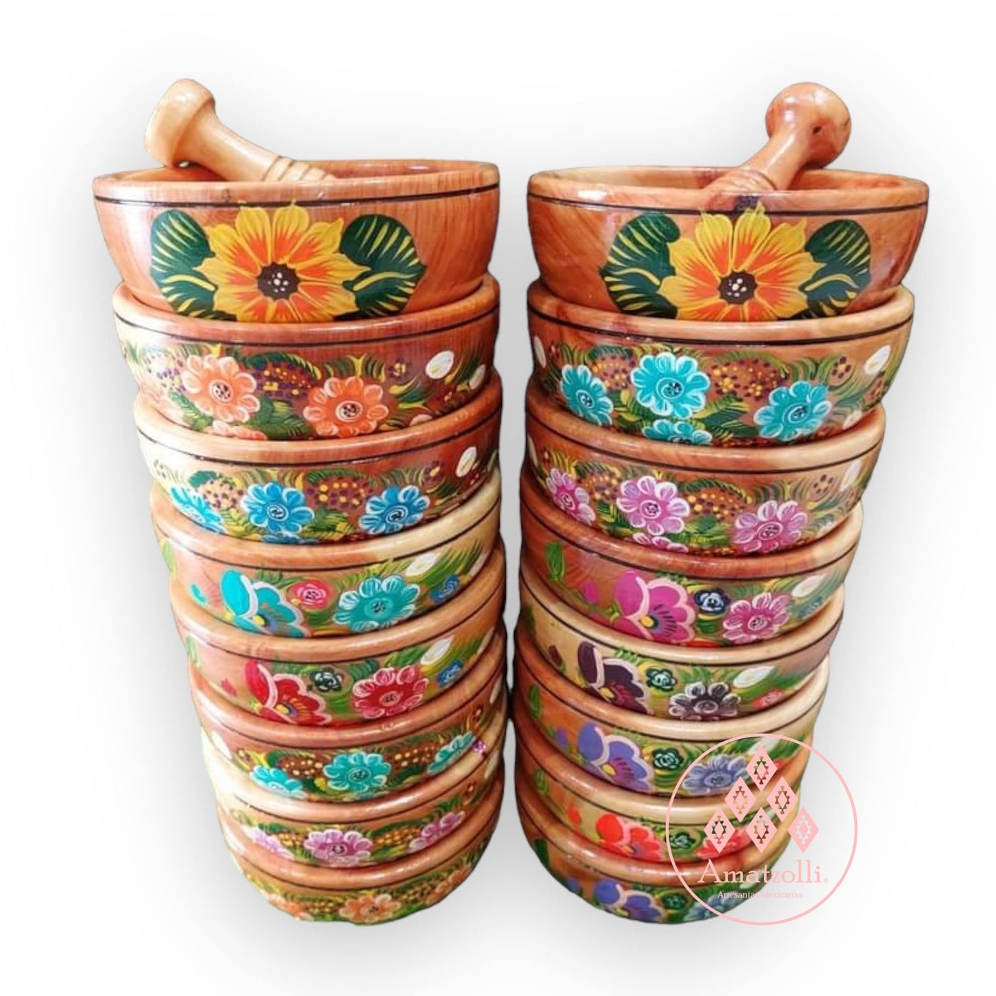 Molcajete de Madera Pintados Mexicanos