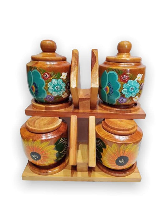 Servilletero con Azucarero de Madera Pintados Mexicanos