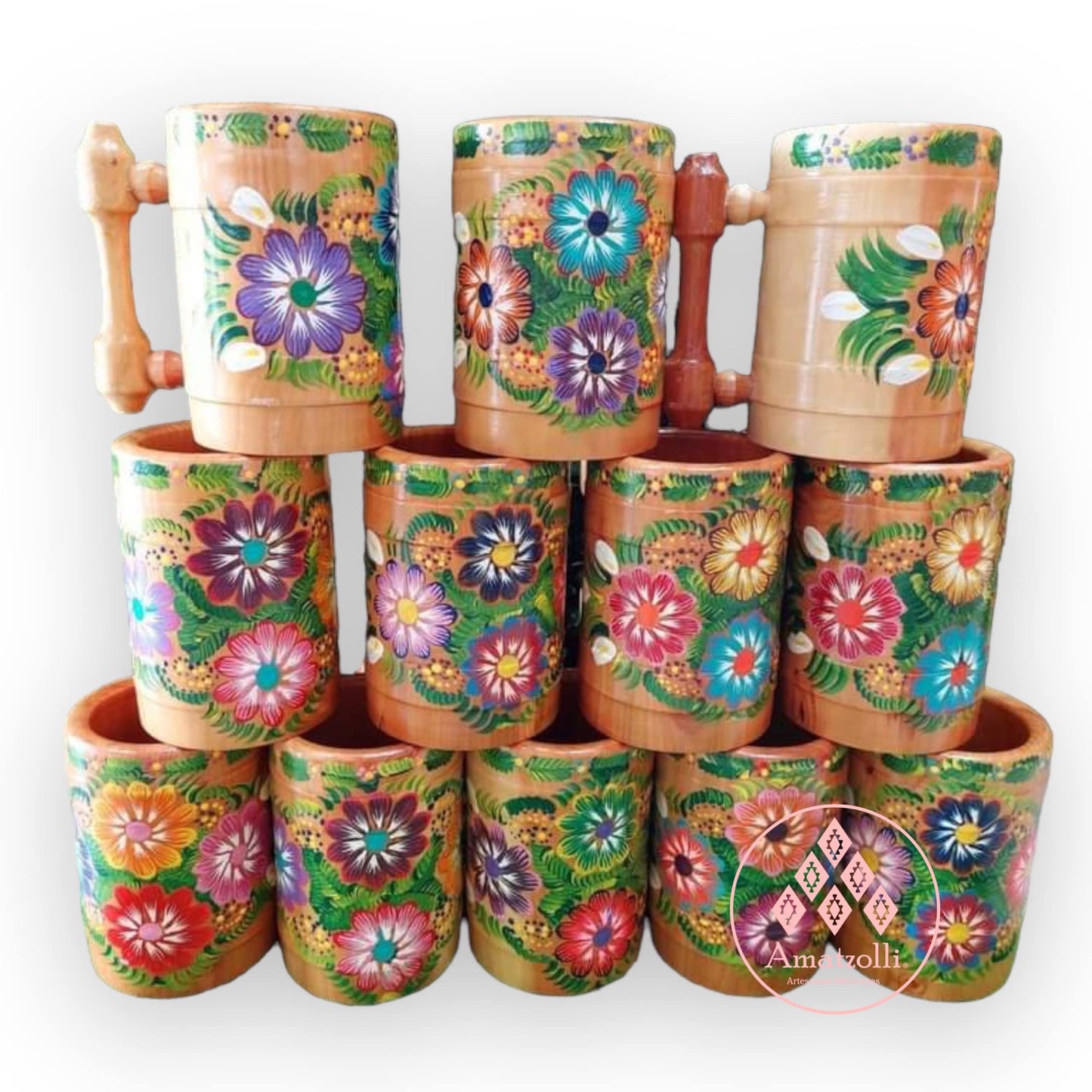 Tarros con Asa de Madera Pintados Mexicanos