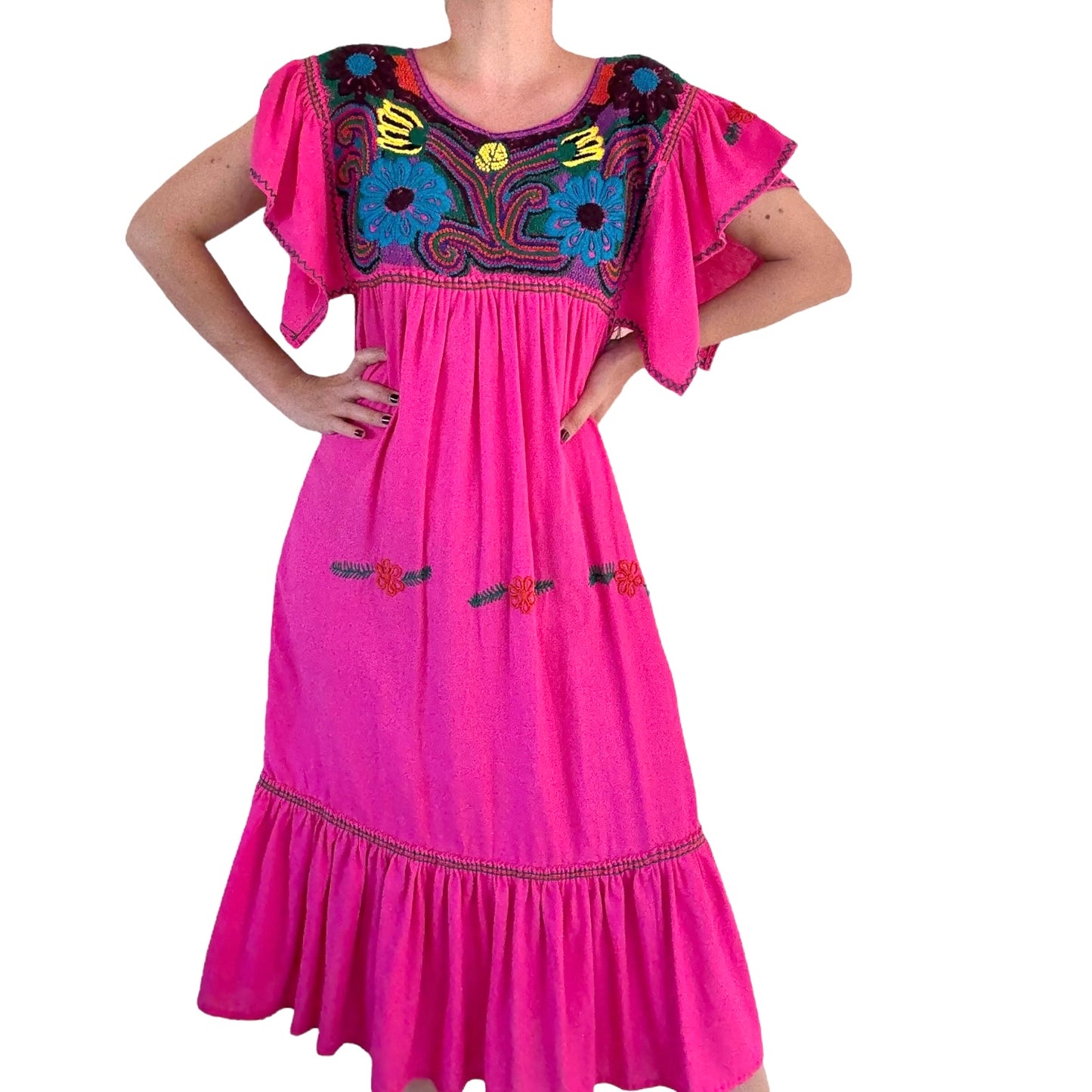 Vestido de lino Bordado a mano Artesanal Mexicano modelo Almira