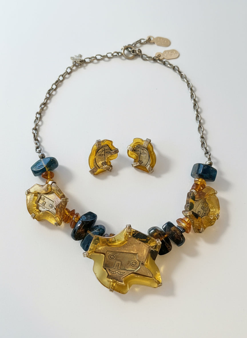 Collar y aretes de Plata 925 y Ámbar de primera Inspiración Picasso