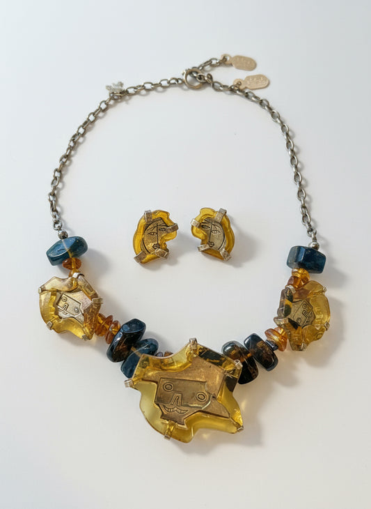 Collar y aretes de Plata 925 y Ámbar de primera Inspiración Picasso