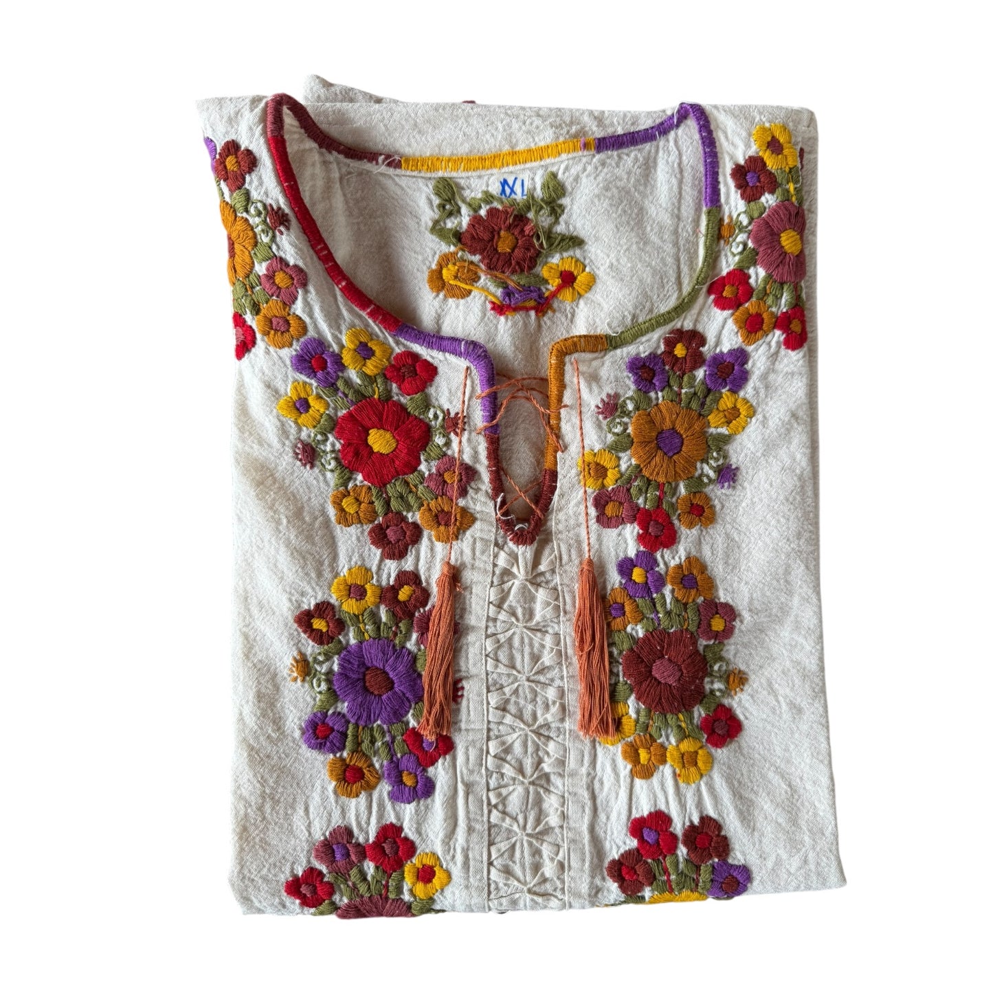 Blusa de manta bordada a mano talla XXL