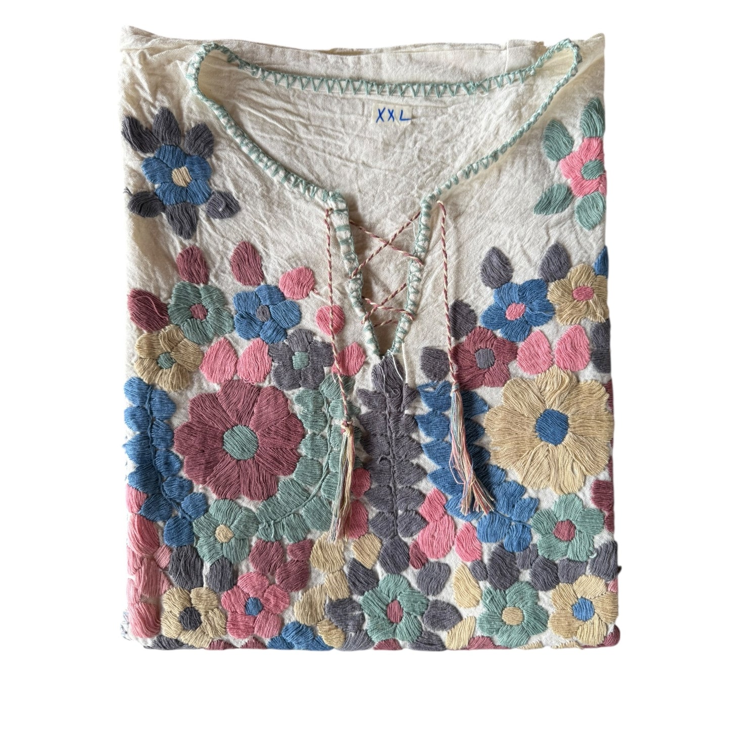 Blusa de manta bordada a mano talla XXL modelo Hortensia