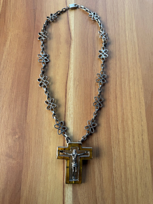 Collar Cristo Plata 925 y Ámbar de primera