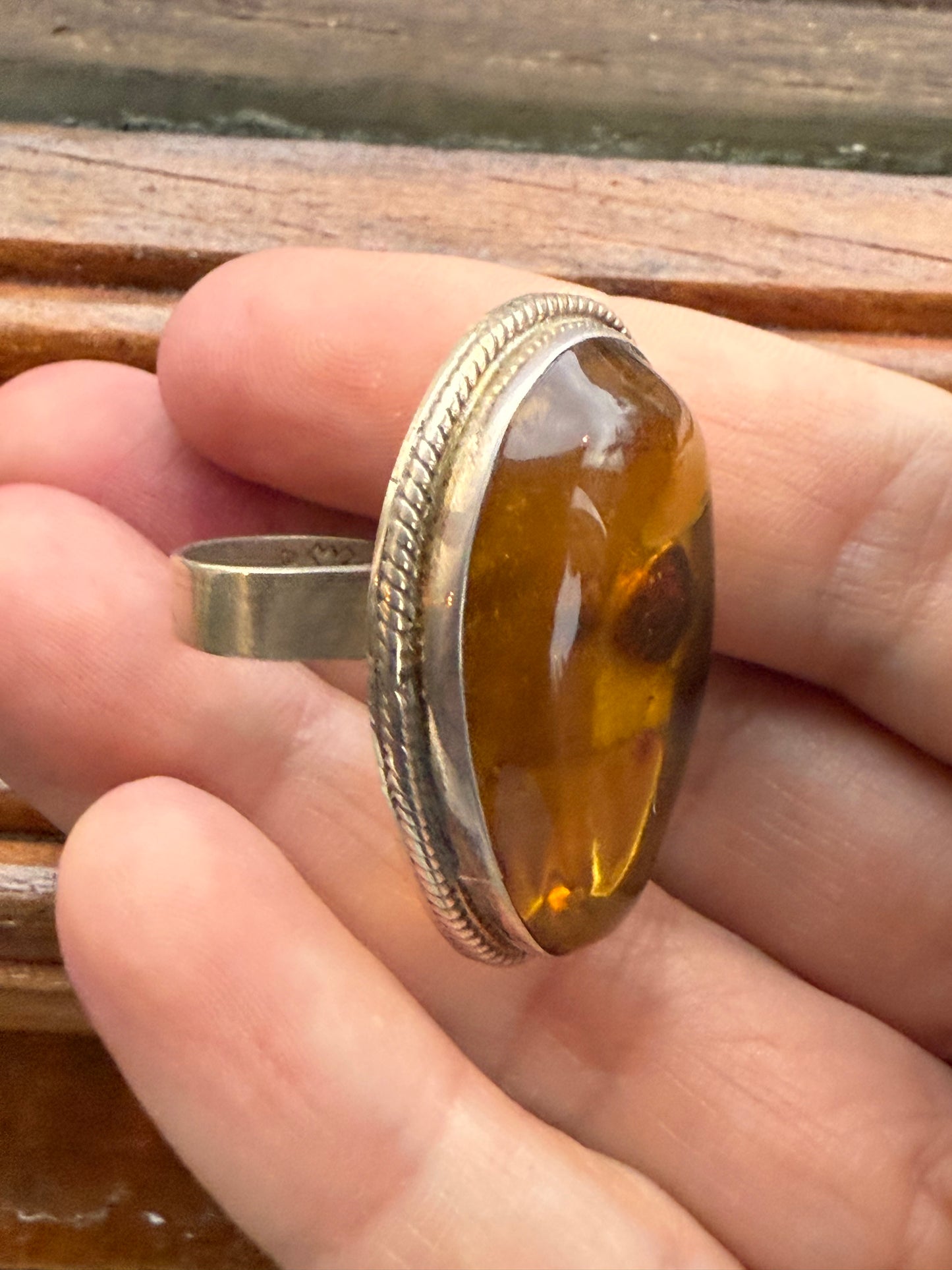 Anillo ajustable de Plata 925 y Ámbar de primera