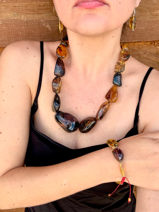 Juego Collar, Aretes y Pulsera de Ámbar