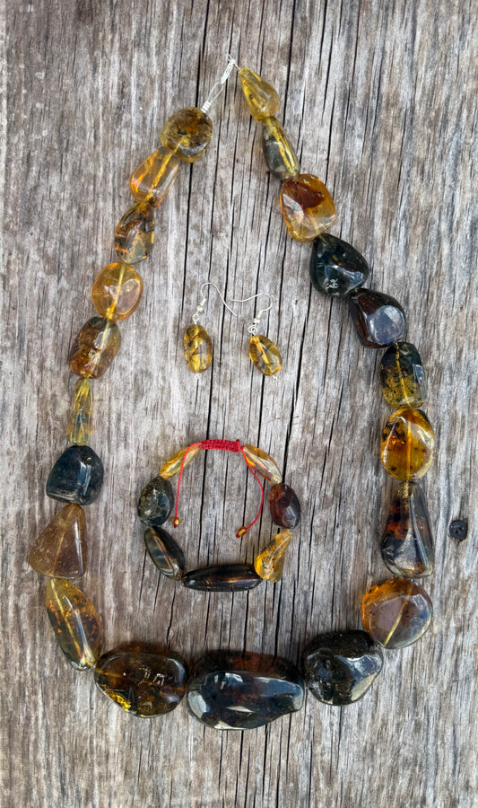 Juego Collar, Aretes y Pulsera de Ámbar