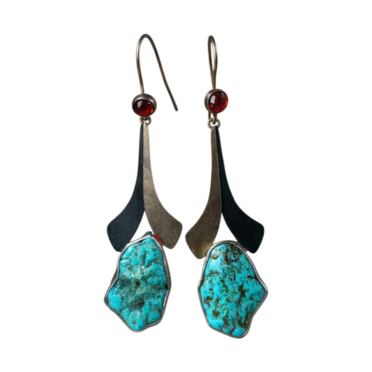 Arete de Plata 950 y Turquesa Natural y ámbar de primera