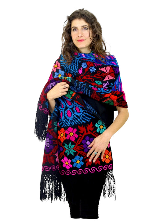 Rebozo de Algodón Bordado Mexicano modelo Cruz