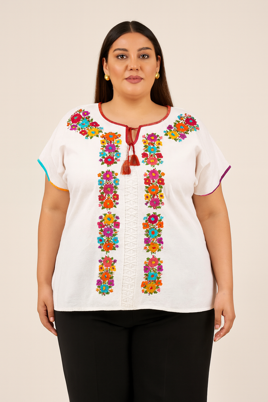 Blusa de manta bordada a mano talla XXL