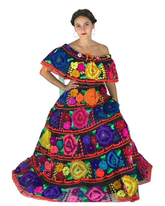 Traje Típico Artesanal Mexicano De Gala Bordado A Mano