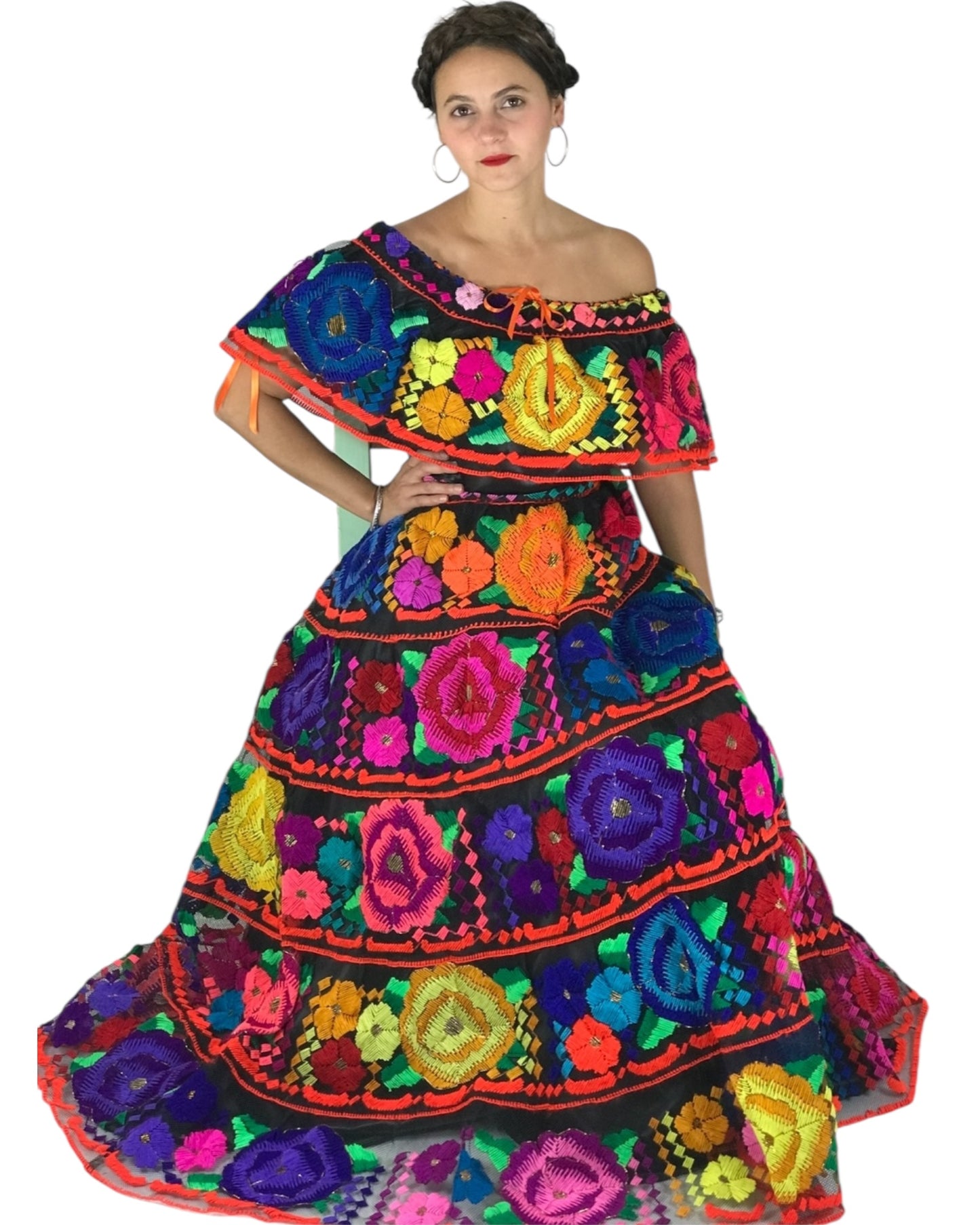 Traje Típico Artesanal Mexicano De Gala Bordado A Mano