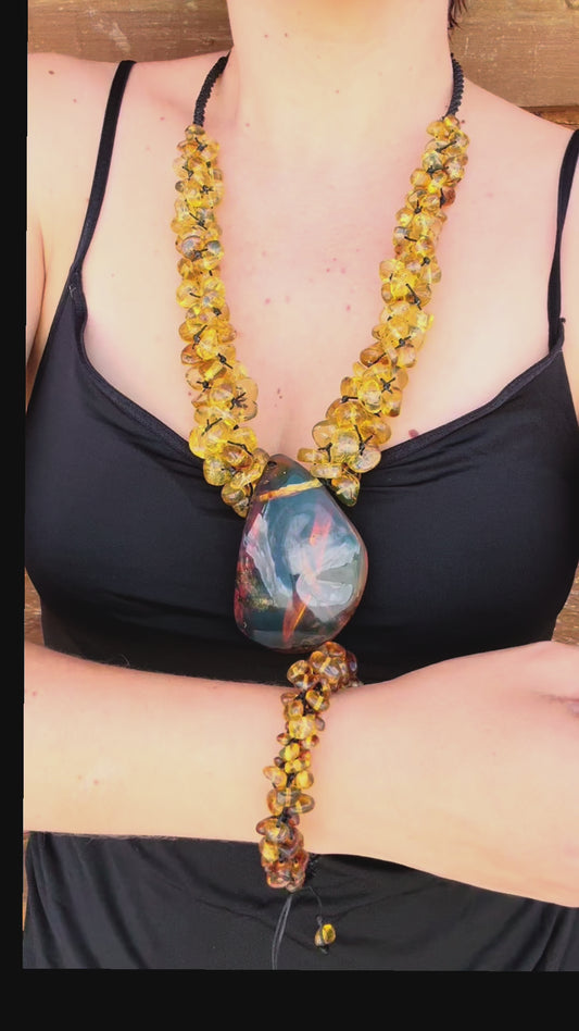 Juego Collar, Aretes y Pulsera de Ámbar