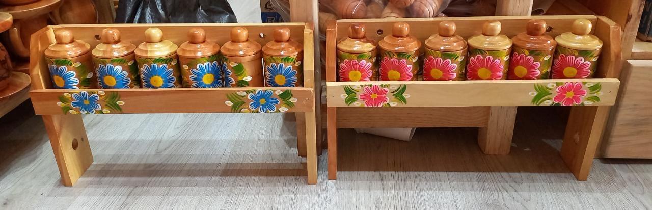 PAQUETE de 6 Especieros de Madera Pintados Mexicanos