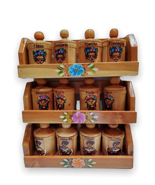 4 Especieros de Madera Pintados Mexicanos