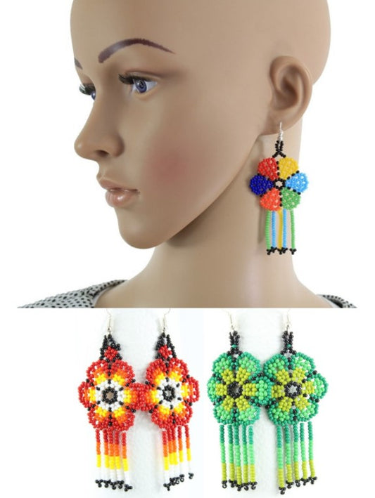 Aretes Mexicanos de Chaquira modelo Flor Largo