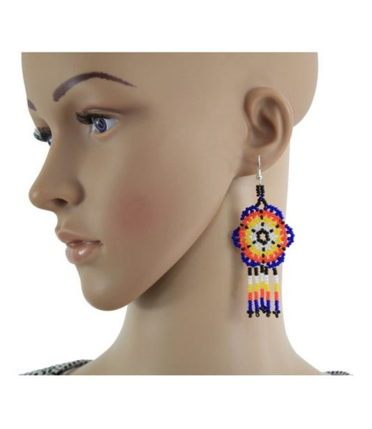 Aretes Mexicanos de Chaquira modelo Flor Largo