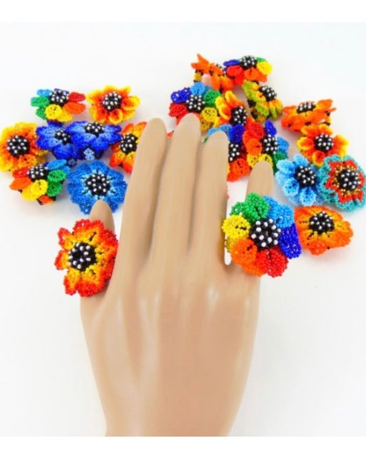 Anillo Mexicanos de Chaquira modelo Girasol