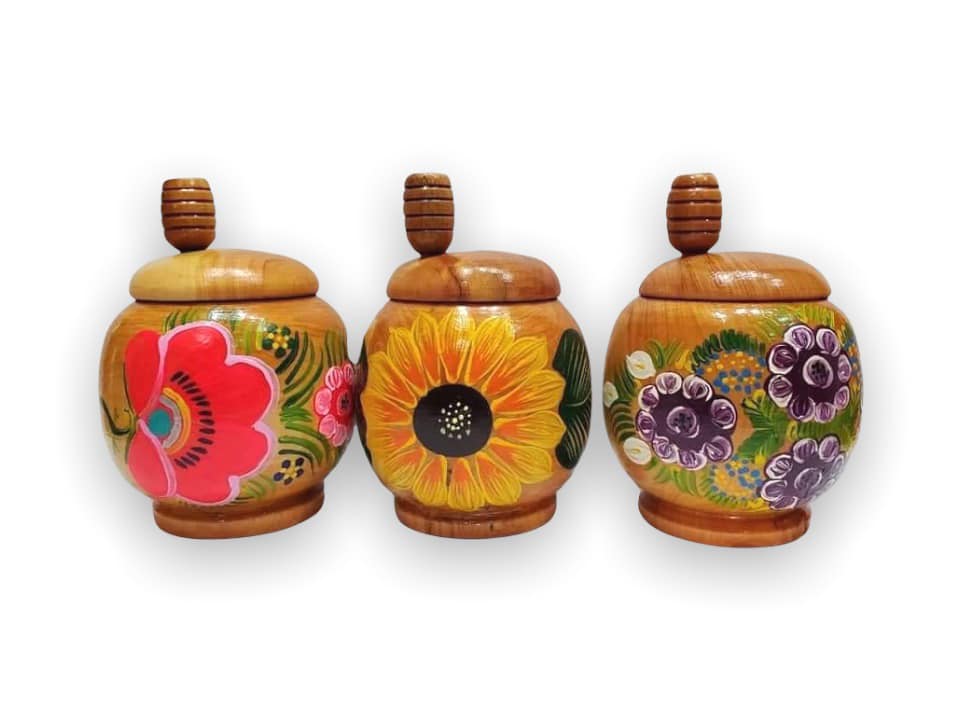 Tarro de Miel Mexicano de Madera Pintada