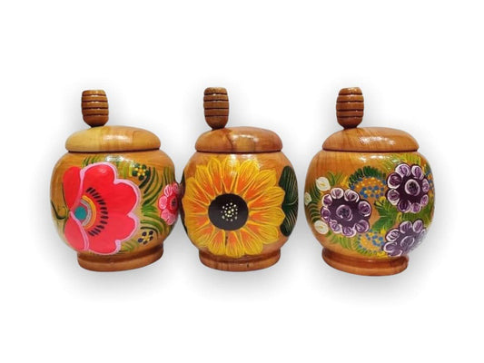 Tarro de Miel Mexicano de Madera Pintada