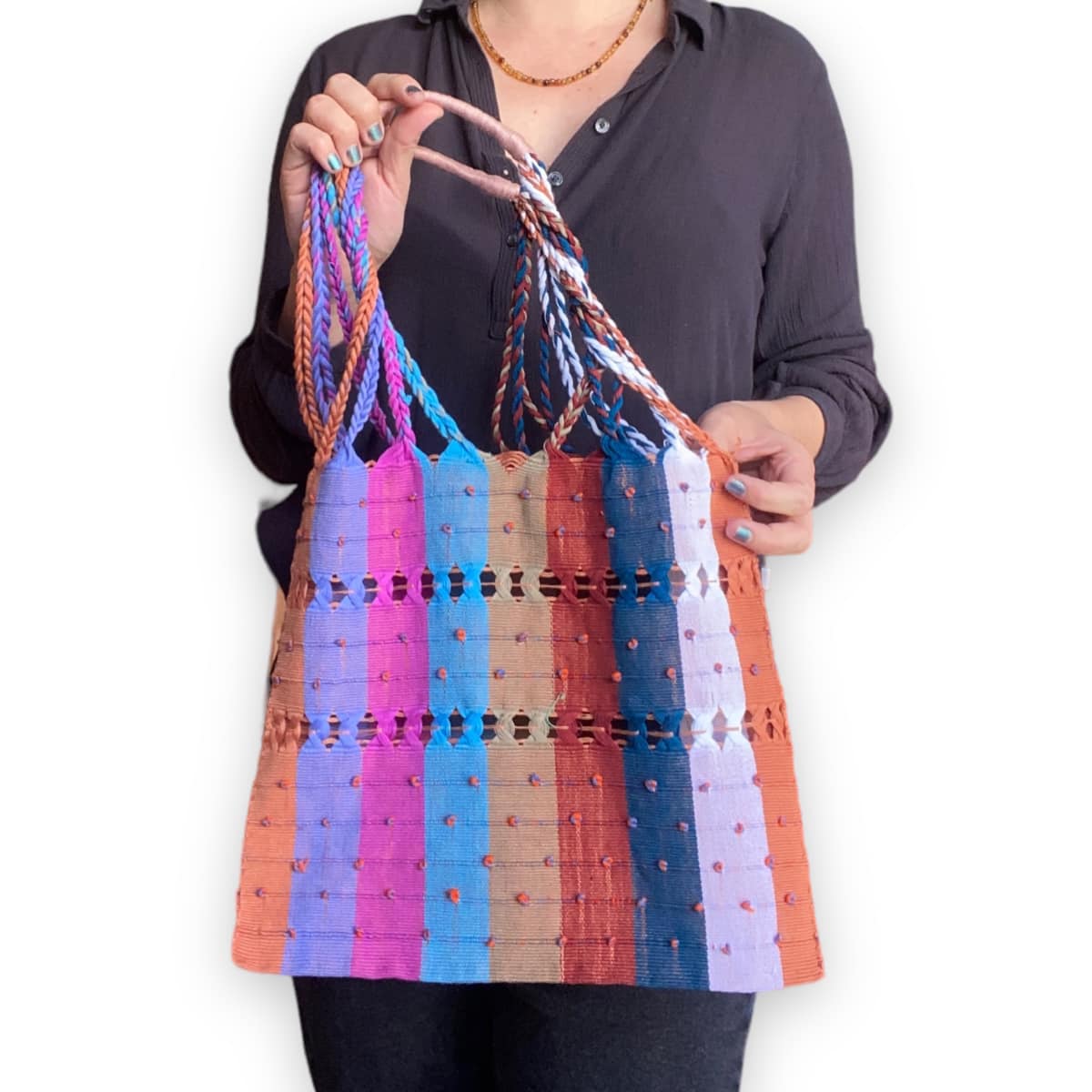 Bolsa Morral de Telar de Cintura Artesanal Mexicano mod. Nudito