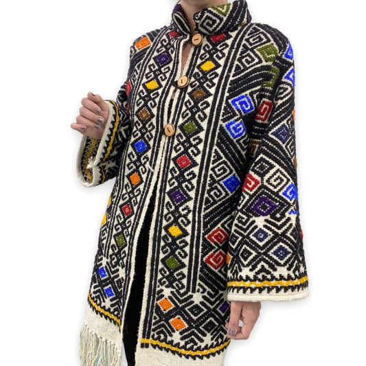 Abrigo Sobretodo De Lana Artesanal Mexicano modelo Okontó