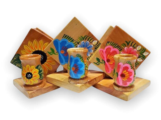 Servilletero con Palillero de Madera Pintados Mexicanos