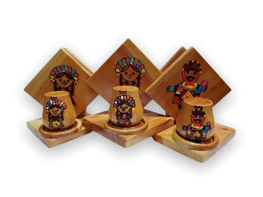 Servilletero con Palillero de Madera Pintados Mexicanos